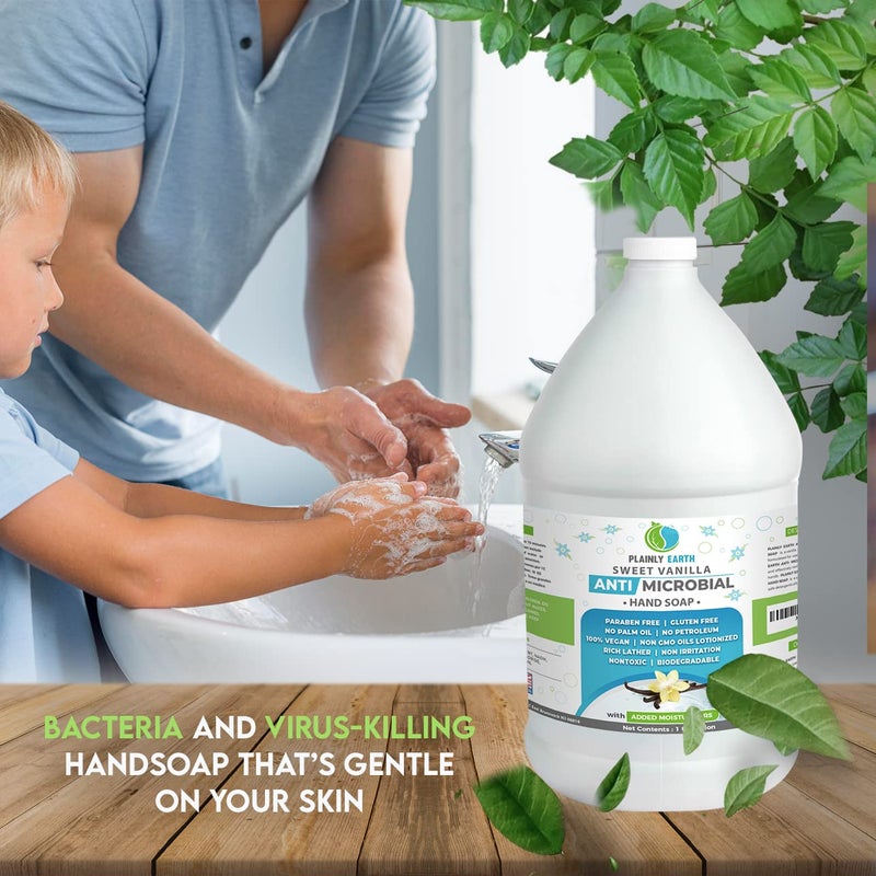 Plainly Earth Antimicrobial Hand Soap - Antibacterial Hand Soap Moisturizing - 1 US Gallon Liquid Hand Soap - Refill Antibacterial Gallon - Moisturizing Hand Soap Antibacterial - Gentle Hand Soap, Sweet Vanilla - Image 2